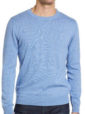 Schott NYC Men's Cotton Crewneck Sweater, Heather Blue, L